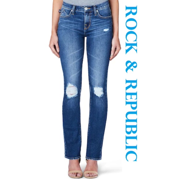 Rock & Republic Denim - ROCK & REPUBLIC Distressed/Ripped Mid Rise Jeans